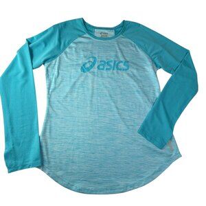 Asics Long Sleeve Blue Shirt Athletic / Yoga.  Spacedye Stripe Size Women's XL